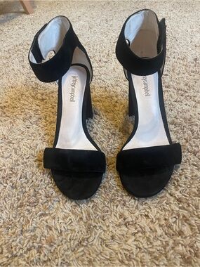 Jeffrey Campbell Black Suede Ankle-Strap Block Heels